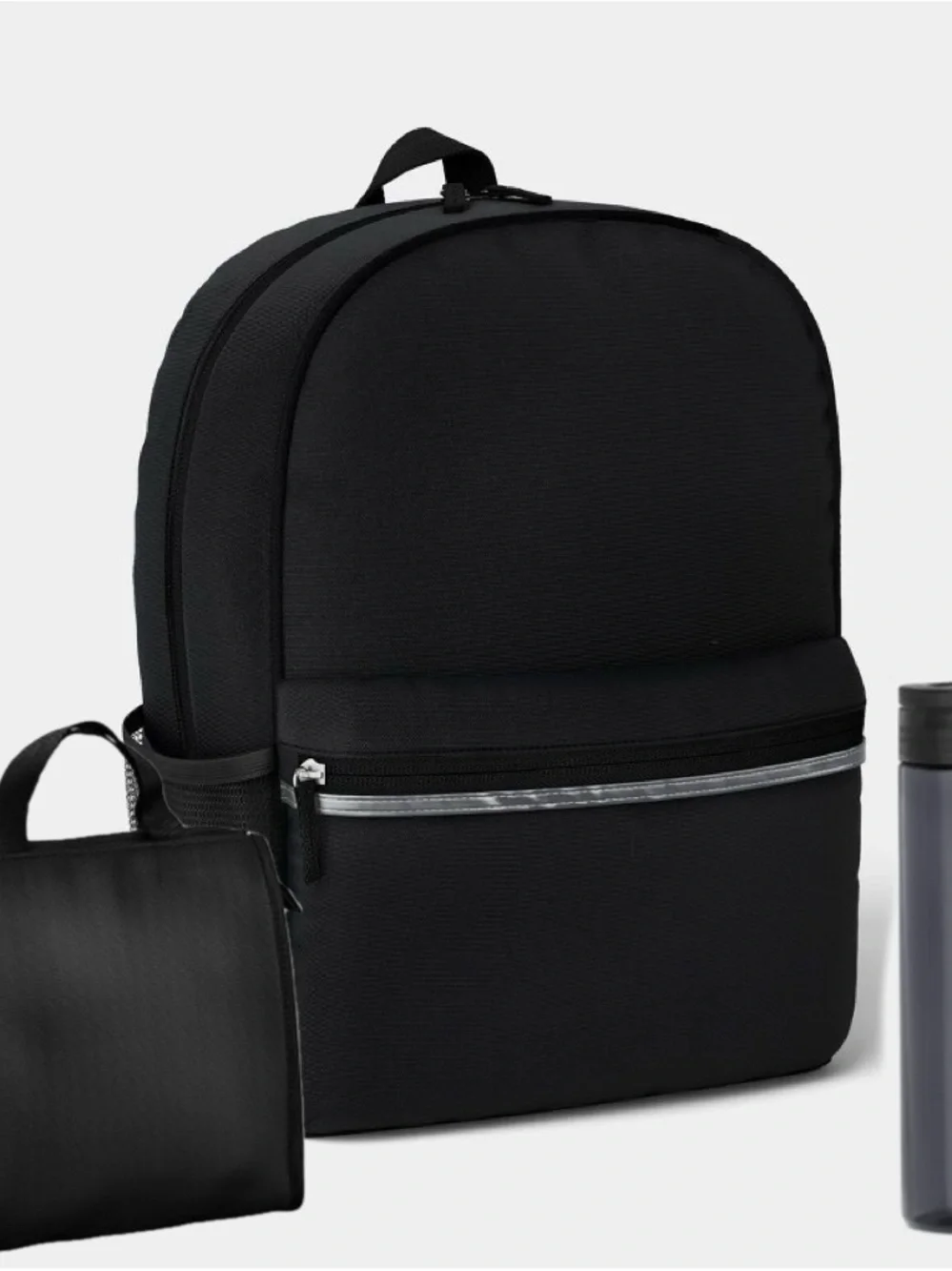 Black Minimalist Kids Men’s Women’s  Backpack Lunch Bag Water Bottle Sets